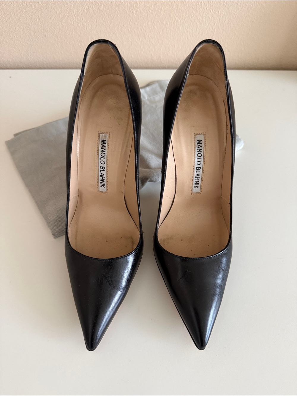 Manolo Blahnik Black BB Leather Pumps 36.5
